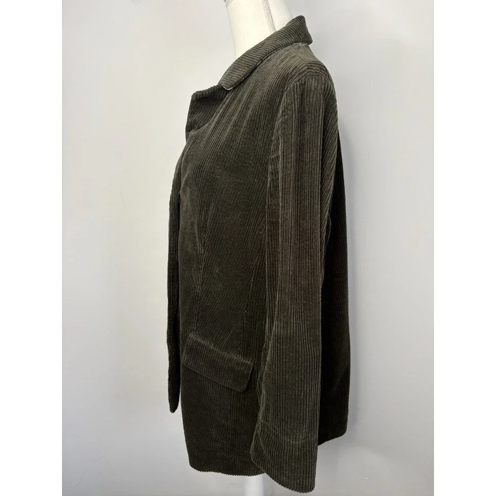 J. Jill Wide Wale Corduroy Jacket Velvet Trim Large Petite Green Barn Chore Coat